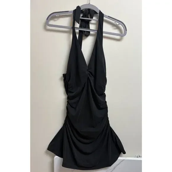 Celandine Anthropologie Black Ruched Halter Mini Dress Women’s Small NWT - Picture 1 of 5